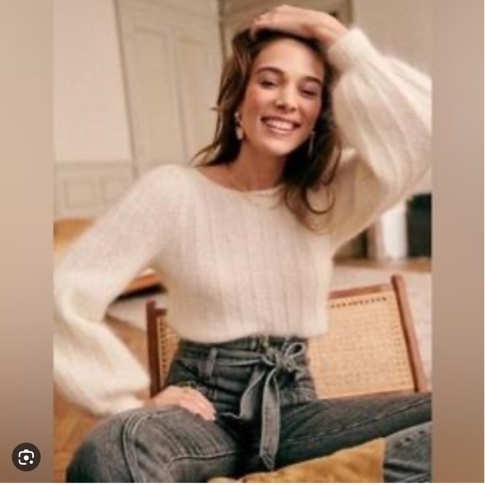 Sezane Cream Puff-Sleeve Crewneck Sweater - Picture 2 of 13